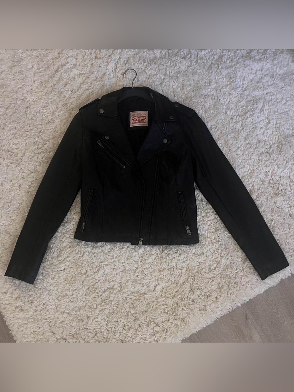 Levi’s black leather moto coat
